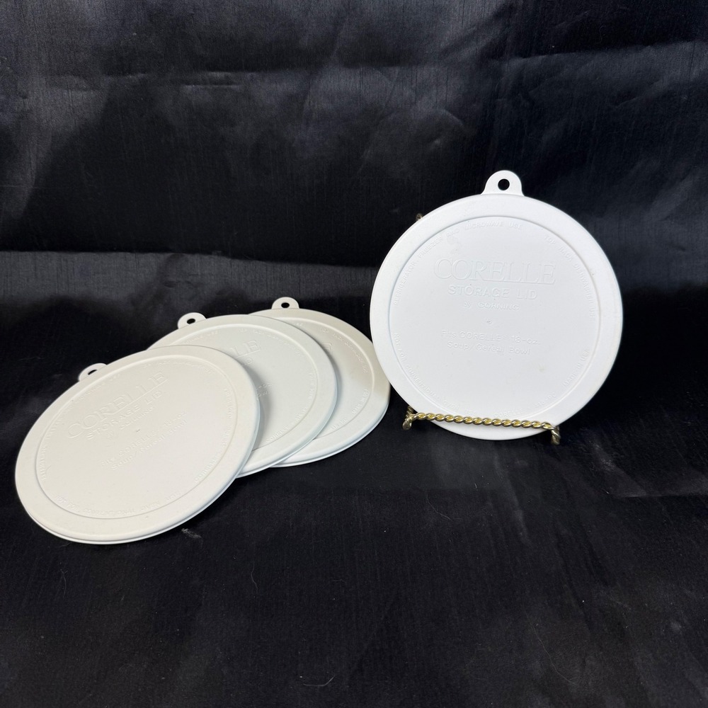 Corelle by Corning White Plastic Storage Lids for 18oz Soup Cereal Bowls 4pc Set